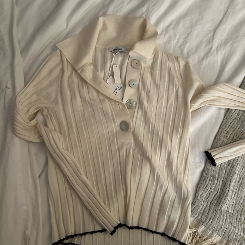 Madewell Cream Knit Top with Pearl Buttons
